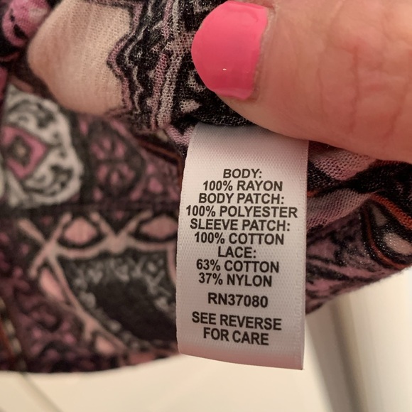 Cato Purple & Black 3/4 Sleeve Tie Front Boho Blouse EUC - Picture 9 of 10